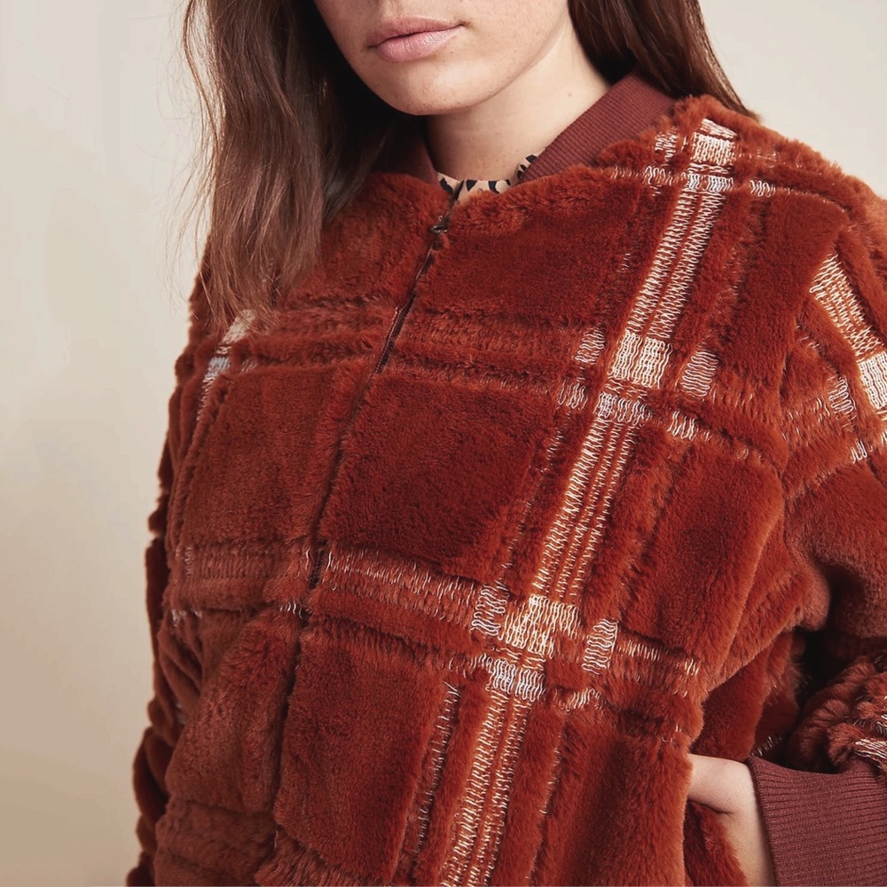 NWT Anthropologie Teddy Bomber Jacket Red Size XL - Picture 5 of 5